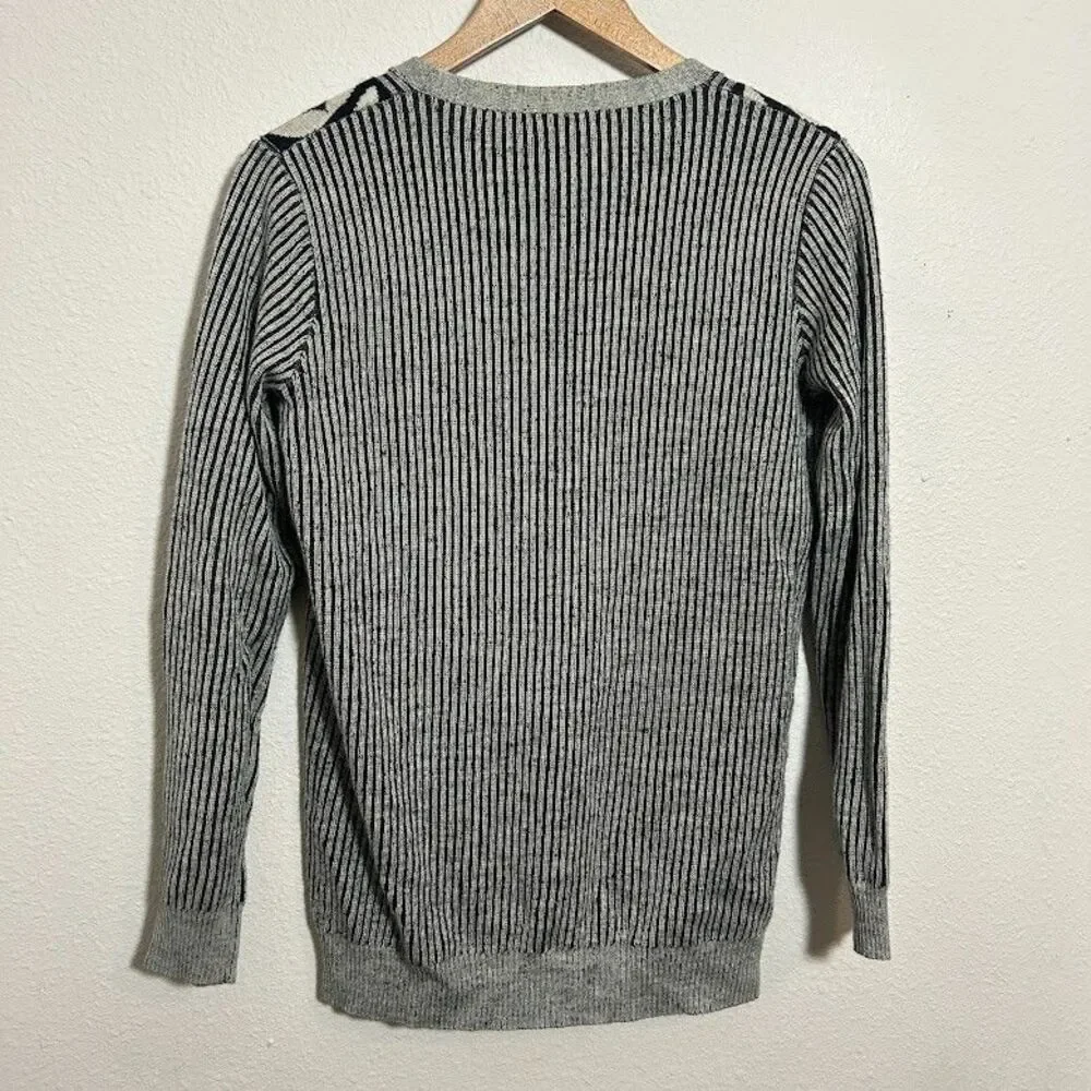 Anna Sui for James Coviello Cardigan Sweater M/L Gray Black Wool Blend Floral